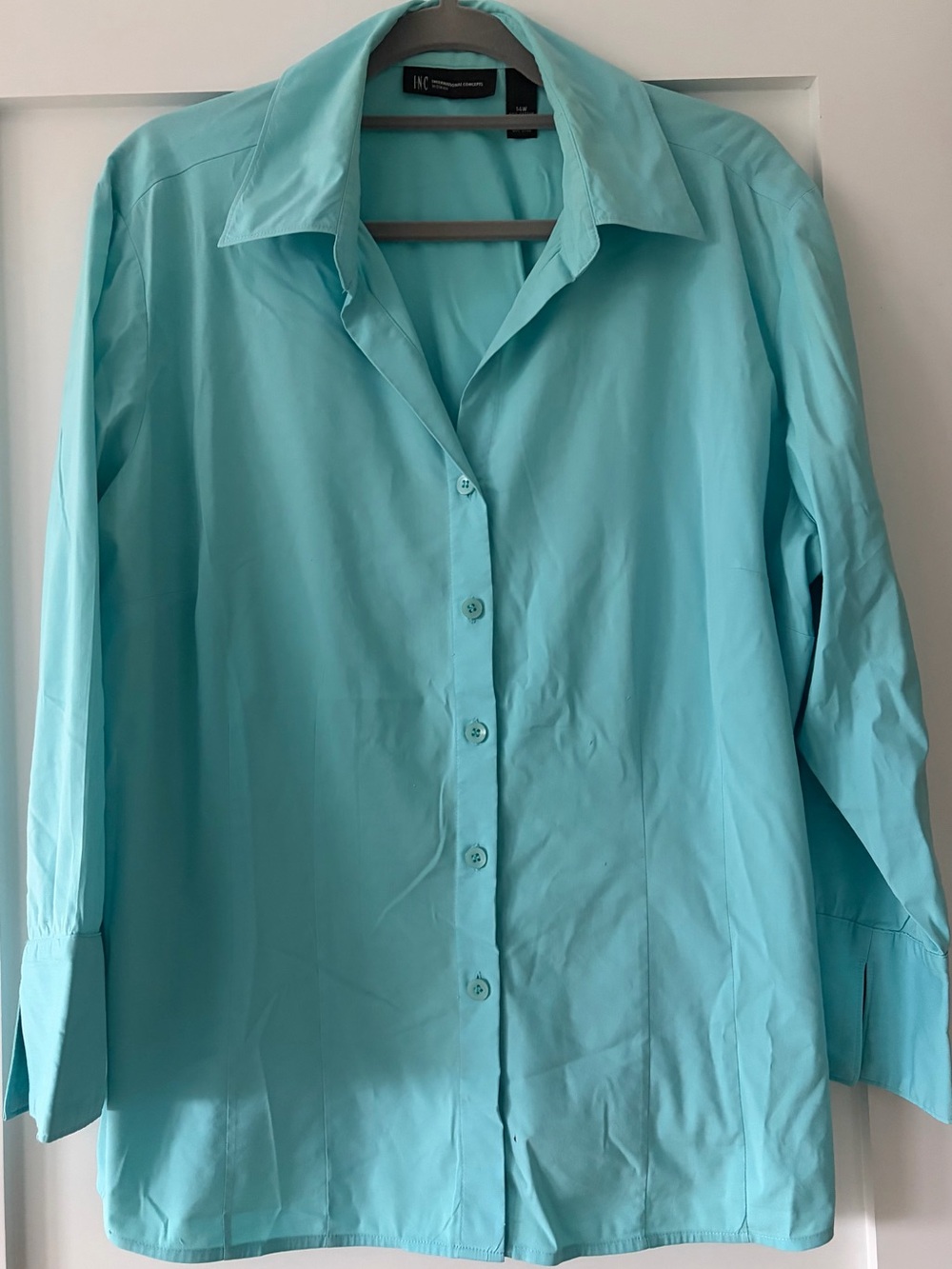 INC International Concepts Soft Turquoise Button-Front Blouse